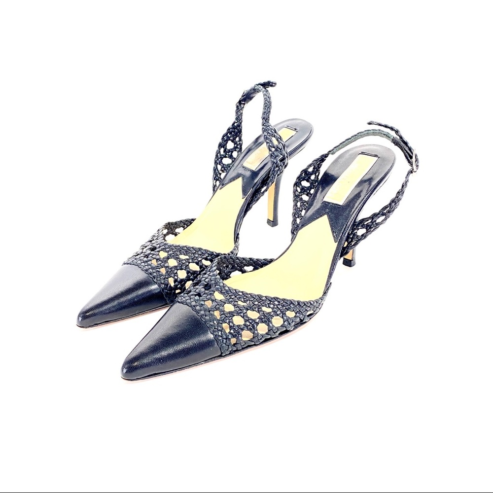 🌹MICHAEL KORS COLLECTION Black Woven Leather Slingbacks🌹 - Picture 2 of 12